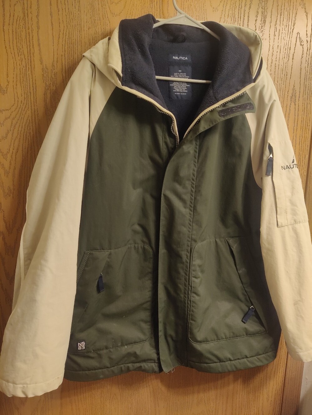 Nautica Men's Two-Tone Hooded Jacket in Olive & Cream